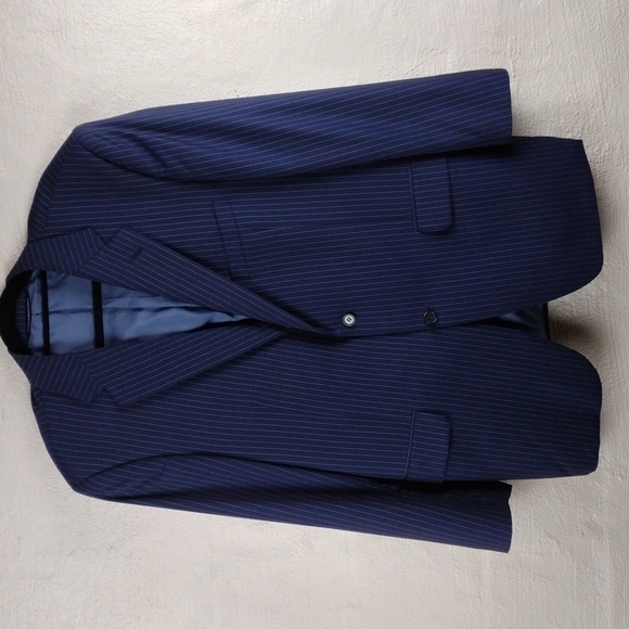 Coppley Navy Blue Pinstripe Wool One Notched Single-Breasted Classic Suit Jacket - Picture 3 of 14